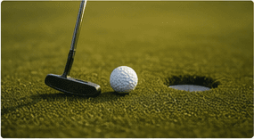 Putter and ball beside the hole on a practice green