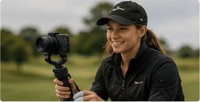 Golf creator filming herself with a camera gimbal on the course