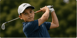 Junior golfer practising an iron swing