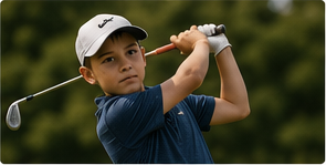 Junior golfer practising an iron swing